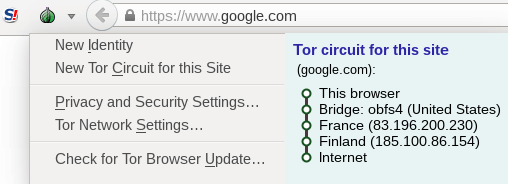 Нажмите New Tor Circuit для этого сайта создаст новую схему