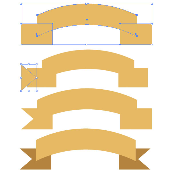 Нарисуйте два маленьких прямоугольника по обе стороны от векторной фигуры изогнутой ленты (с помощью инструмента «Прямоугольник» )